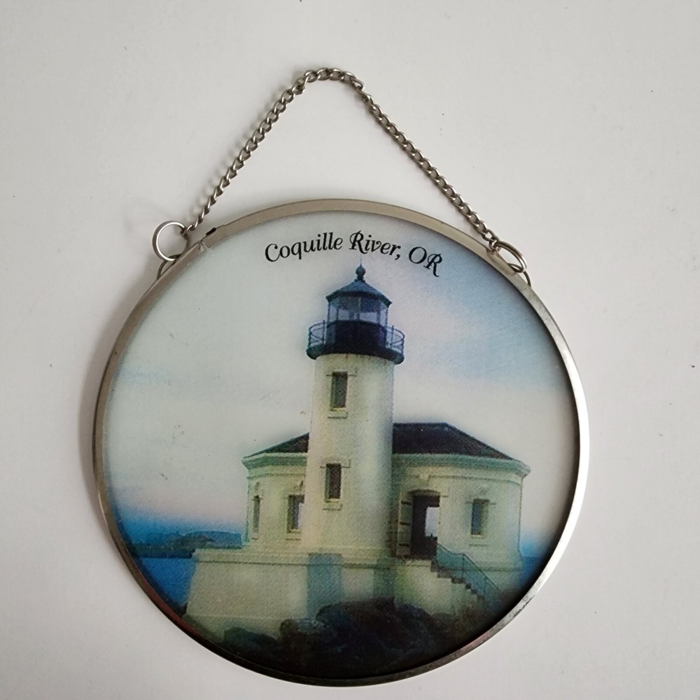 Lighthouse Coquille River Oregon‎ SunCatcher Glass Ornament Souvenir Window Hang